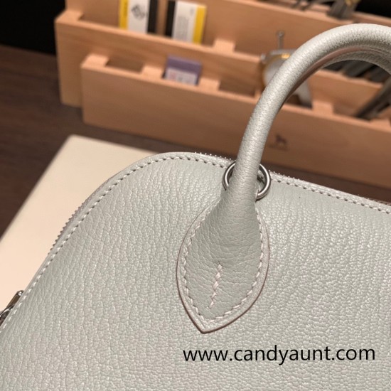 Hermes mini bolide Chevre 80 /Pearl Grey Full Handmade 045 Hermes mini bolide Chevre 80 /Pearl Grey Full Handmade 045