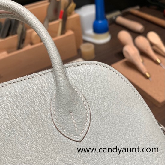Hermes mini bolide Chevre 80 /Pearl Grey Full Handmade 045 Hermes mini bolide Chevre 80 /Pearl Grey Full Handmade 045