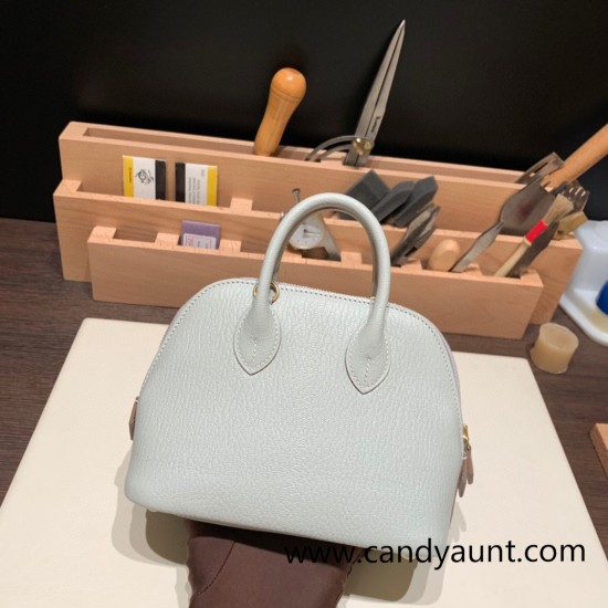 Hermes mini bolide Chevre 80 /Pearl Grey Full Handmade 046 Hermes mini bolide Chevre 80 /Pearl Grey Full Handmade 046