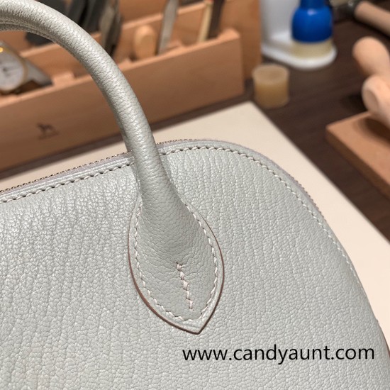 Hermes mini bolide Chevre 80 /Pearl Grey Full Handmade 046 Hermes mini bolide Chevre 80 /Pearl Grey Full Handmade 046