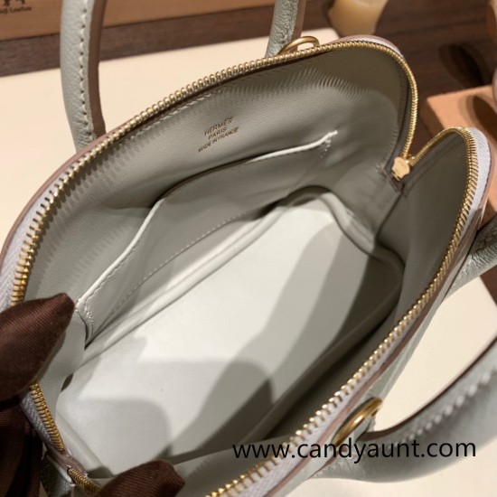 Hermes mini bolide Chevre 80 /Pearl Grey Full Handmade 046 Hermes mini bolide Chevre 80 /Pearl Grey Full Handmade 046
