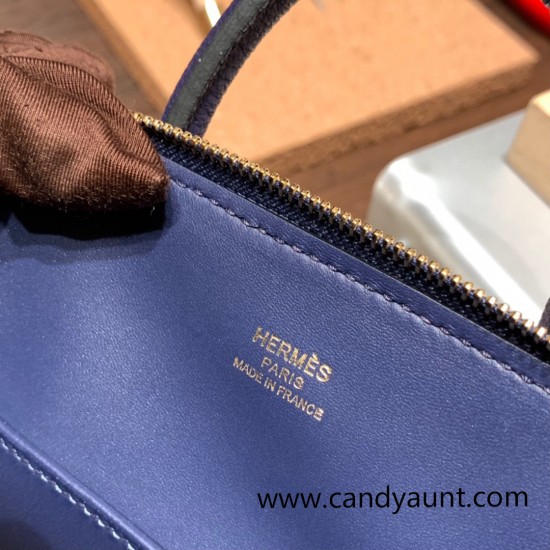 Hermes mini bolide Chevre M3/Blue Encre Full Handmade 050 Hermes mini bolide Chevre M3/Blue Encre Full Handmade 050
