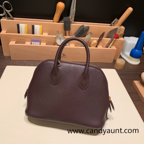 Hermes mini bolide Chevre 0G /Rouge Sellier & Framboise Full Handmade 052 Hermes mini bolide Chevre 0G /Rouge Sellier & Framboise Full Handmade 052