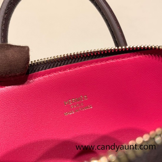 Hermes mini bolide Chevre 0G /Rouge Sellier & Framboise Full Handmade 052 Hermes mini bolide Chevre 0G /Rouge Sellier & Framboise Full Handmade 052