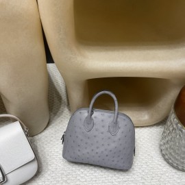 【NEW】Mini Bolide 18cm Ostrich 82 / Gris Agate  Gold Hardware Full Hand-Stitching