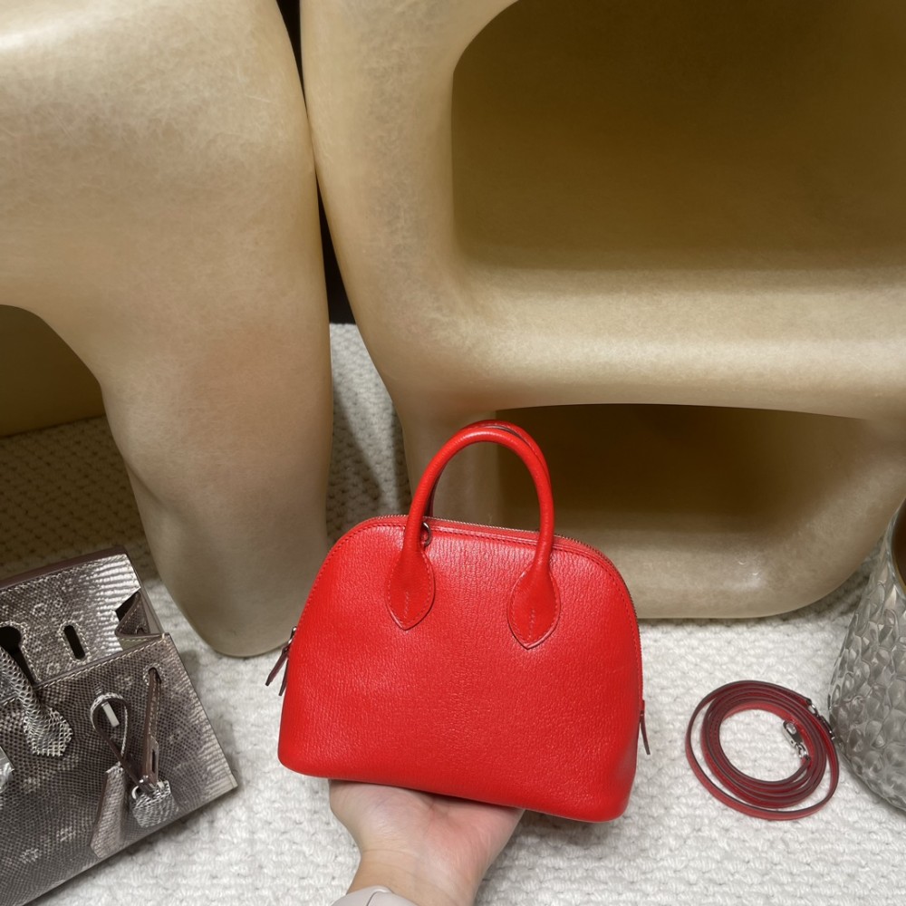 【Mini bolide】 Chevre S3 / Rouge Cœur Silver Hardware, Full Hand-Stitching