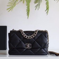 【新登場】CHANEL 19Bag ミッドサイズハンドバッグ アップグレードバージョン ブラックシルバークラス - 三色チェーンで彩るエレガンス