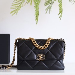 【新登場】CHANEL 19Bag ミッドサイズハンドバッグ アップグレードバージョン ブラックゴールドクラス - 三色金色チェーンで輝くエレガンス