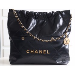 【24B 秋冬新作】Chanel 22 バッグ ダブルポケットモデル ブラックゴールド スモールサイズ | 人気のゴミ袋バッグ新バージョン 35×37×7 cm  