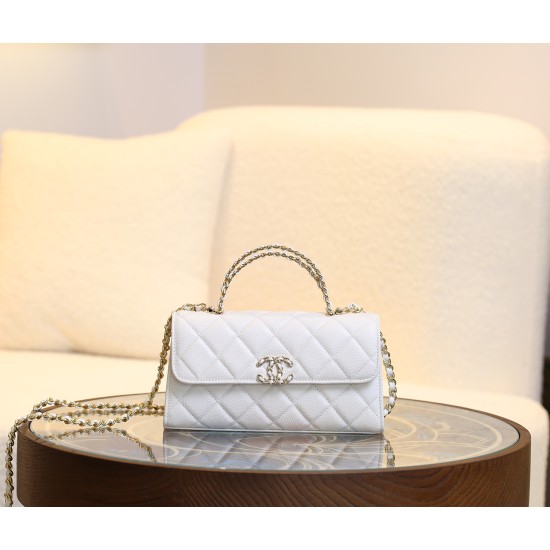【CHANEL 25S】春夏新作 ケリー ハンドルチェーンバッグ 真っ白なシンデレラ クリーンホワイト × レトロ金 エレガンスの象徴10×18×6.7 cm