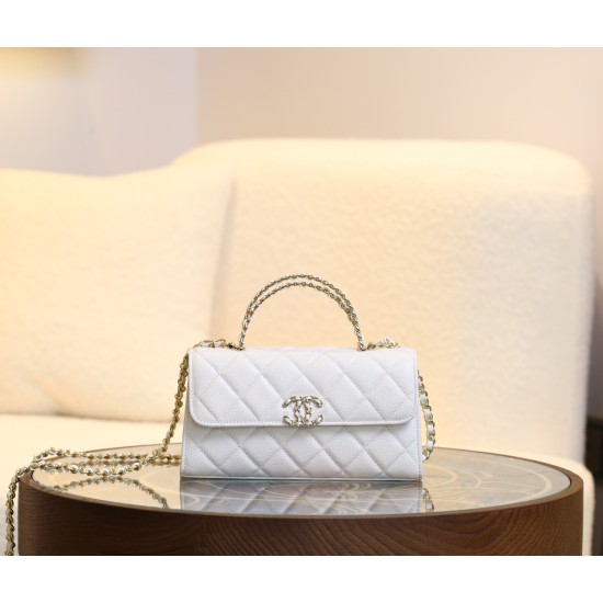 【CHANEL 25S】春夏新作 ケリー ハンドルチェーンバッグ 真っ白なシンデレラ クリーンホワイト × レトロ金 エレガンスの象徴10×18×6.7 cm
