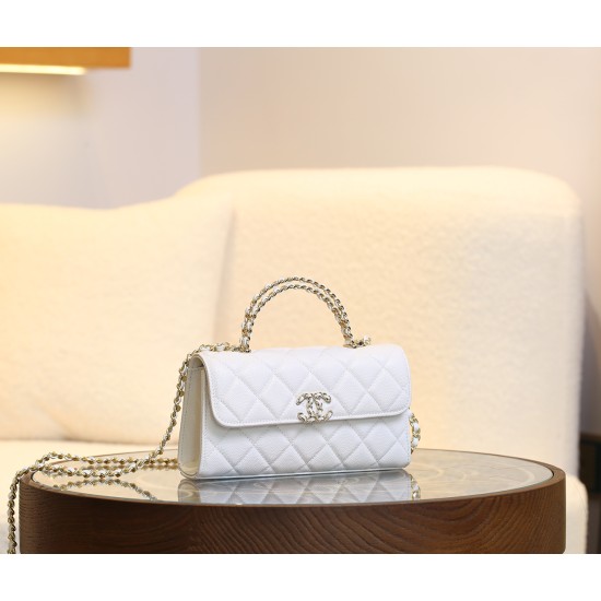 【CHANEL 25S】春夏新作 ケリー ハンドルチェーンバッグ 真っ白なシンデレラ クリーンホワイト × レトロ金 エレガンスの象徴10×18×6.7 cm