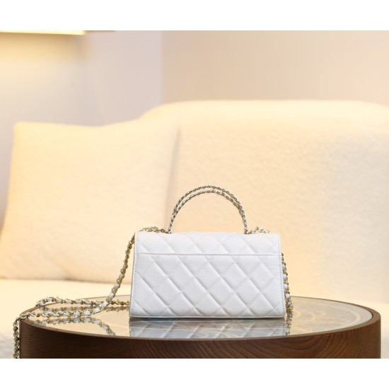 【CHANEL 25S】春夏新作 ケリー ハンドルチェーンバッグ 真っ白なシンデレラ クリーンホワイト × レトロ金 エレガンスの象徴10×18×6.7 cm