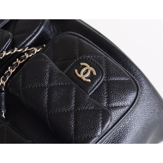 【24P 春夏新登場】Chanel ダブルポケット ヴィンテージ バックパック 「カエルのダブルショルダーバッグ」 ハイブリッド肩紐 20.5×20×11.5cm 【24P 春夏新登場】Chanel ダブルポケット ヴィンテージ バックパック 「カエルのダブルショルダーバッグ」 ハイブリッド肩紐 20.5×20×11.5cm