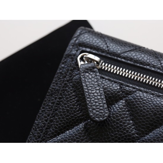 【シャネル クラシック 3 つ折り財布】キャビアレザー × ダブル C ロゴ マルチファンクション実用派 11.5×10.5×3cm