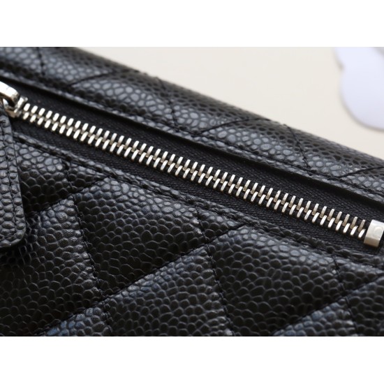【シャネル クラシック 3 つ折り財布】キャビアレザー × ダブル C ロゴ マルチファンクション実用派 11.5×10.5×3cm