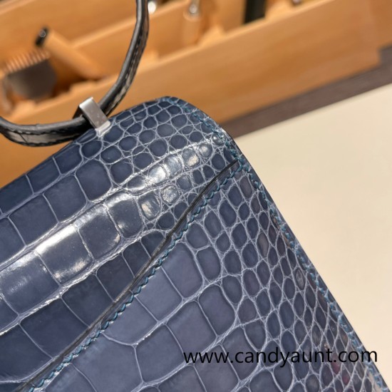 Hermes Constance 19cm Crocodile N7 /Blue Tempete 18cm Full Handmade Hermes Constance 19cm Crocodile N7 /Blue Tempete 18cm Full Handmade
