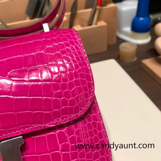 Hermes Constance 19cm Shiny Alligator Crocodile J5 /Rose Scheherazade 18cm Full Handmade Hermes Constance 19cm Shiny Alligator Crocodile J5 /Rose Scheherazade 18cm Full Handmade