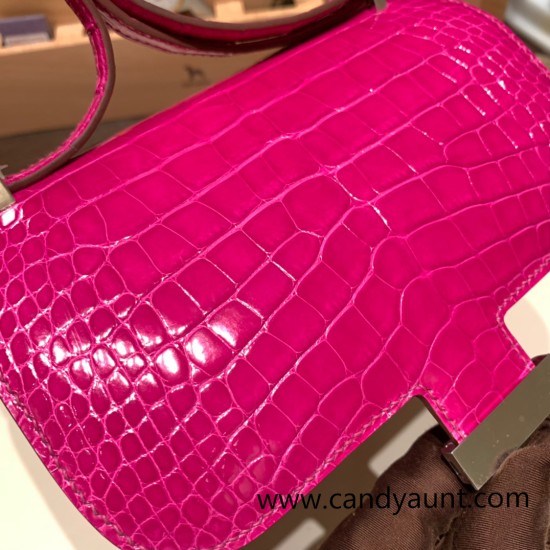 Hermes Constance 19cm Shiny Alligator Crocodile J5 /Rose Scheherazade 18cm Full Handmade Hermes Constance 19cm Shiny Alligator Crocodile J5 /Rose Scheherazade 18cm Full Handmade