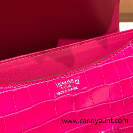 Hermes Constance 19cm Shiny Alligator Crocodile J5 /Rose Scheherazade 18cm Full Handmade Hermes Constance 19cm Shiny Alligator Crocodile J5 /Rose Scheherazade 18cm Full Handmade