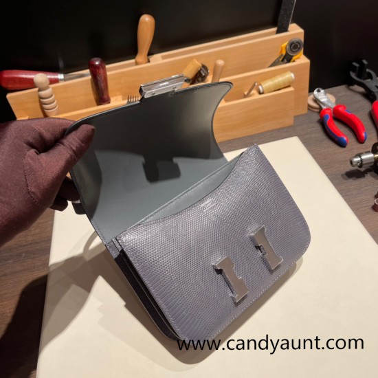 Hermes Constance 19cm lizard 8F /Etain Silver Hardware 18cm Full Handmade Hermes Constance 19cm lizard 8F /Etain Silver Hardware 18cm Full Handmade