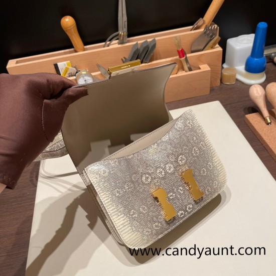 Hermes Constance lizard 19cm 8F /Etain Gold Hardware 18cm Full Handmade Hermes Constance lizard 19cm 8F /Etain Gold Hardware 18cm Full Handmade