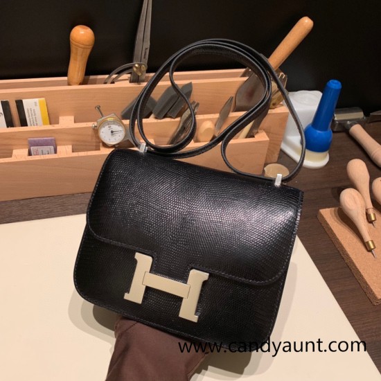 Hermes Constance 19cm lizard 89 /Black (Noir) Silver Hardware 18cm Full Handmade Hermes Constance 19cm lizard 89 /Black (Noir) Silver Hardware 18cm Full Handmade