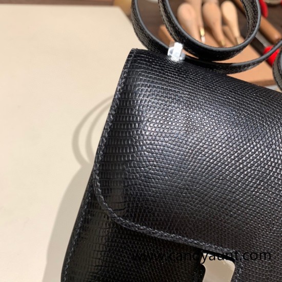 Hermes Constance 19cm lizard 89 /Black (Noir) Silver Hardware 18cm Full Handmade Hermes Constance 19cm lizard 89 /Black (Noir) Silver Hardware 18cm Full Handmade