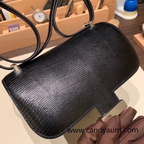 Hermes Constance 19cm lizard 89 /Black (Noir) Silver Hardware 18cm Full Handmade Hermes Constance 19cm lizard 89 /Black (Noir) Silver Hardware 18cm Full Handmade