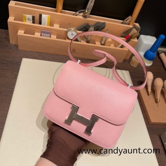 Hermes Constance 19cm Chevre 3Q /Rose Sakura Silver Hardware 18cm Full Handmade Hermes Constance 19cm Chevre 3Q /Rose Sakura Silver Hardware 18cm Full Handmade