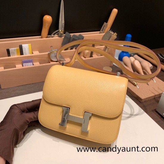 Hermes Constance 19cm Chevre 1S Foin Silver Hardware 18cm Full Handmade Hermes Constance 19cm Chevre 1S Foin Silver Hardware 18cm Full Handmade