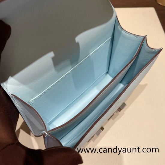 Hermes Constance 19cm swift 7R/ Azur Silver Hardware 18cm Full Handmade Hermes Constance 19cm swift 7R/ Azur Silver Hardware 18cm Full Handmade