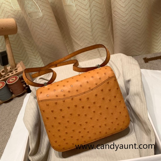 Hermes Constance 19cm ostrich 9H/ Soleil Silver Hardware 18cm Full Handmade Hermes Constance 19cm ostrich 9H/ Soleil Silver Hardware 18cm Full Handmade