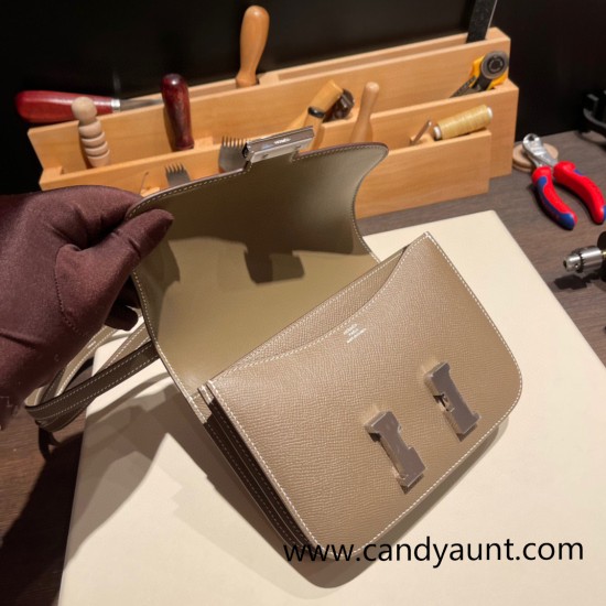 Hermes Constance 19cm Epsom 18 /Étoupe Grey Silver Hardware 18cm Full Handmade Hermes Constance 19cm Epsom 18 /Étoupe Grey Silver Hardware 18cm Full Handmade