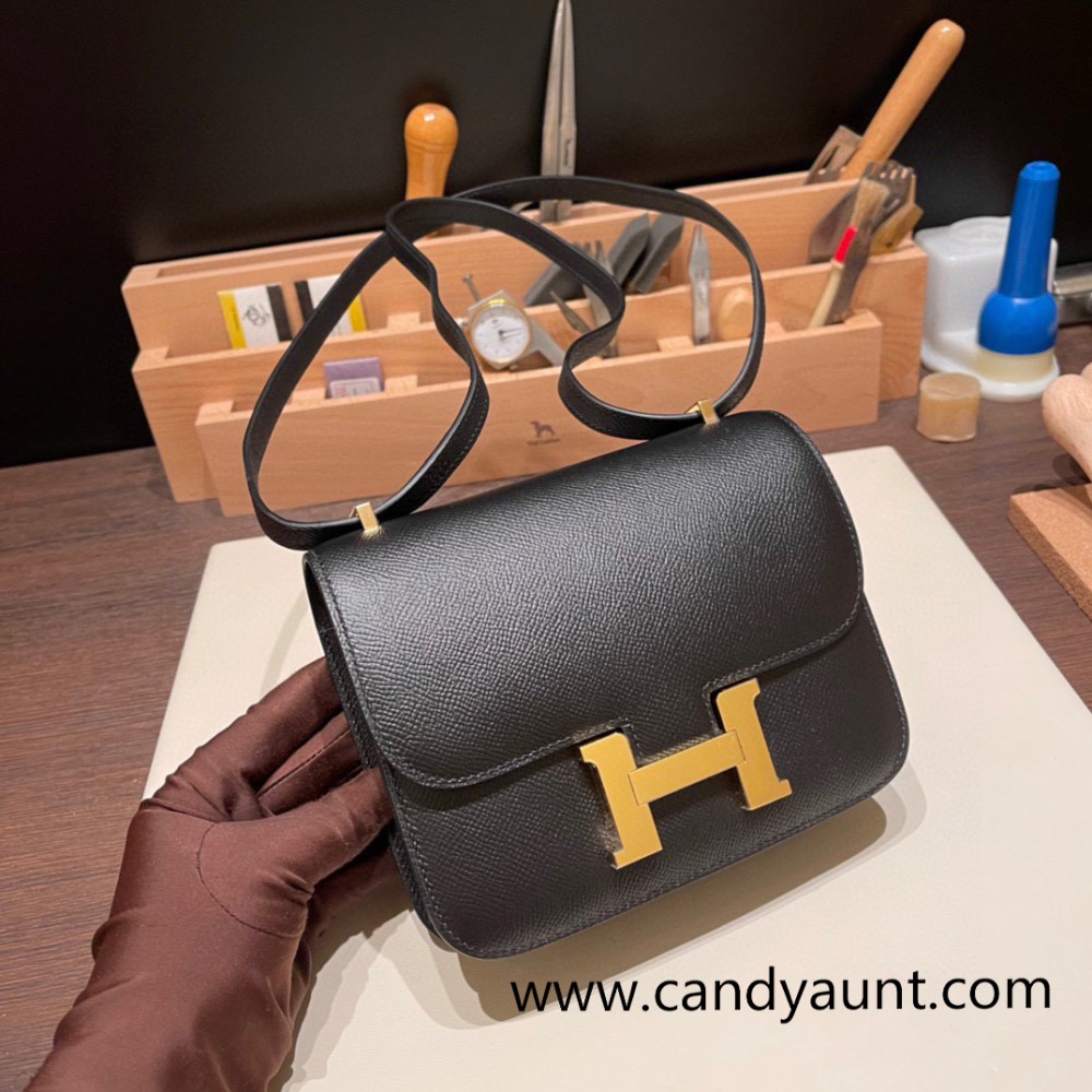Hermes Constance 19cm 89 /Black Gold Hardware 18cm Full Handmade