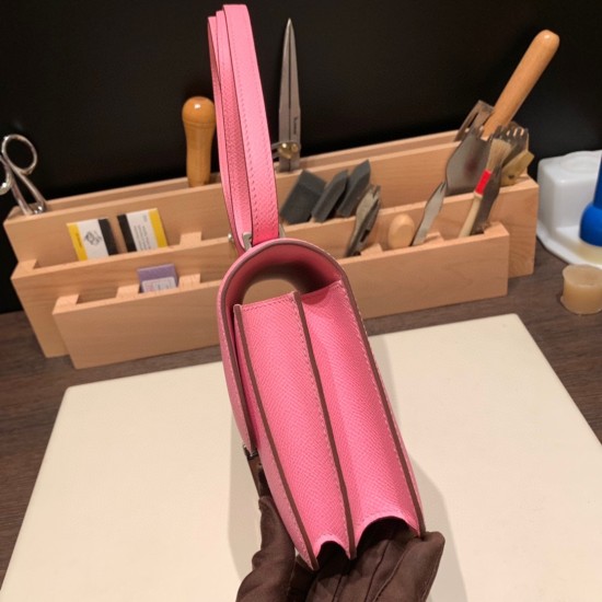 Hermes Constance 19cm Epsom 5P /Pink Silver Hardware 18cm Full Handmade Hermes Constance 19cm Epsom 5P /Pink Silver Hardware 18cm Full Handmade