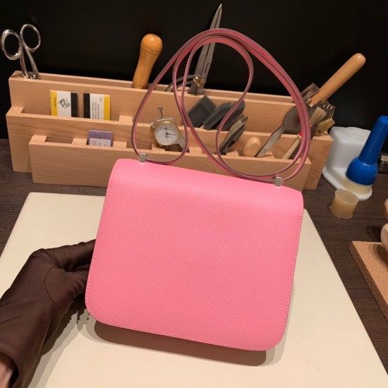 Hermes Constance 19cm Epsom 5P /Pink Silver Hardware 18cm Full Handmade Hermes Constance 19cm Epsom 5P /Pink Silver Hardware 18cm Full Handmade