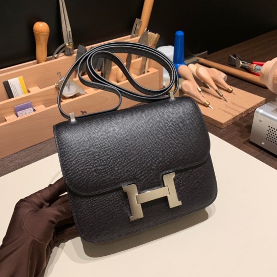 Hermes Constance 19cm Epsom 89 /Black Silver Hardware 18cm Full Handmade Hermes Constance 19cm Epsom 89 /Black Silver Hardware 18cm Full Handmade