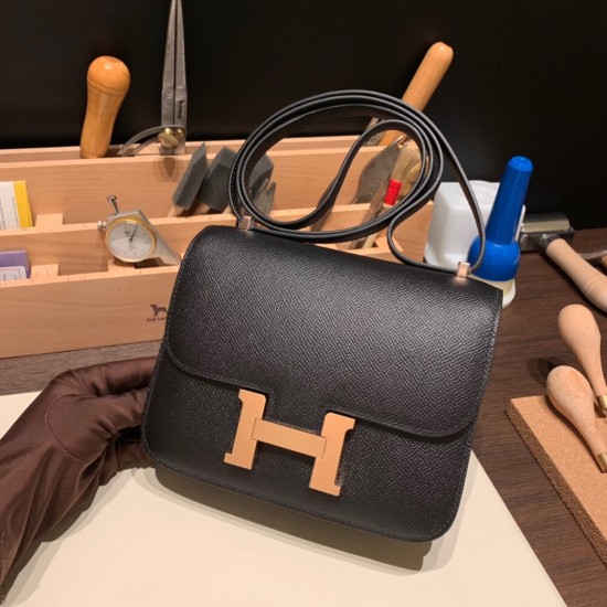 Constance 19cm Epsom 89/ Black (Noir) Rose Gold Hardware 18cm Full Handmade Constance 19cm Epsom 89/ Black (Noir) Rose Gold Hardware 18cm Full Handmade