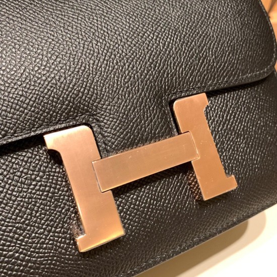 Constance 19cm Epsom 89/ Black (Noir) Rose Gold Hardware 18cm Full Handmade Constance 19cm Epsom 89/ Black (Noir) Rose Gold Hardware 18cm Full Handmade