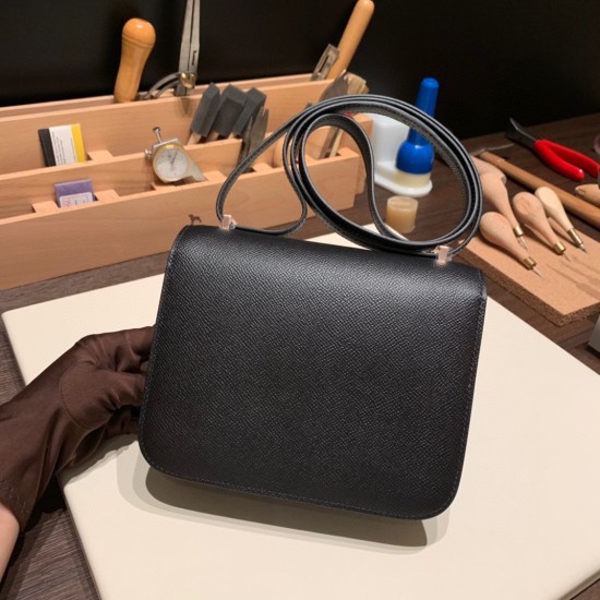 Constance 19cm Epsom 89/ Black (Noir) Rose Gold Hardware 18cm Full Handmade Constance 19cm Epsom 89/ Black (Noir) Rose Gold Hardware 18cm Full Handmade