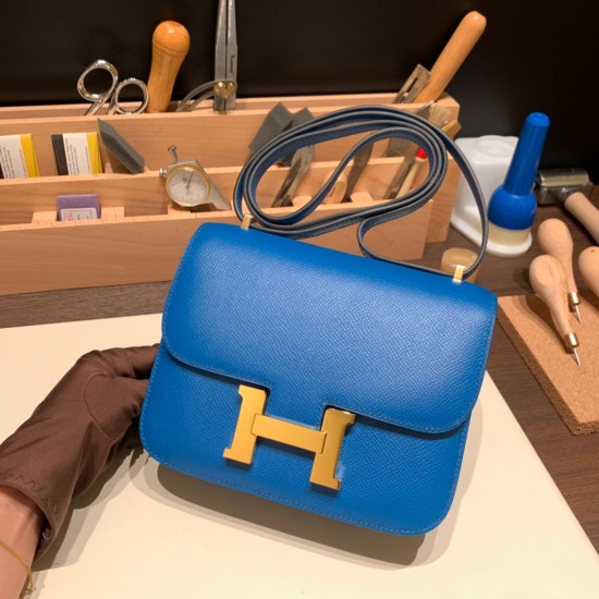 Hermes Constance 19cm Epsom 7P /Blue de Presse Silver Hardware 18cm Full Handmade Hermes Constance 19cm Epsom 7P /Blue de Presse Silver Hardware 18cm Full Handmade