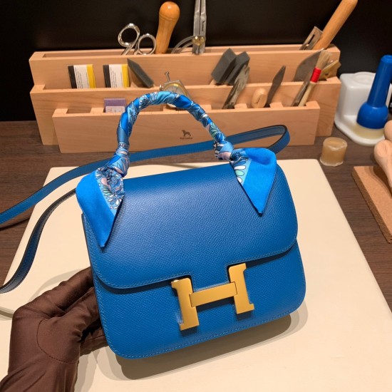 Hermes Constance 19cm Epsom 7P /Blue de Presse Silver Hardware 18cm Full Handmade Hermes Constance 19cm Epsom 7P /Blue de Presse Silver Hardware 18cm Full Handmade