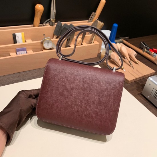 Hermes Constance 19cm Epsom F5/ Bourgogne& 57 /Bordeaux Silver Hardware 18cm Full Handmade Hermes Constance 19cm Epsom F5/ Bourgogne& 57 /Bordeaux Silver Hardware 18cm Full Handmade