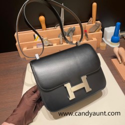 Hermes Constance 24cm 89 /Black (Noir)Silver Hardware