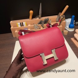 Hermes Constance 24cm swift K1 /Rouge Grenat  Silver Hardware