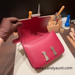 Hermes Constance 24cm swift K1 /Rouge Grenat  Silver Hardware