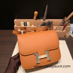 Hermes Constance 24cm Evercolor 1H /Toffee& K4/Rose d’eteSilver Hardware