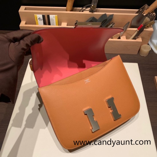 Hermes Constance 24cm Evercolor 1H /Toffee& K4/Rose d’eteSilver Hardware Hermes Constance 24cm Evercolor 1H /Toffee& K4/Rose d’eteSilver Hardware