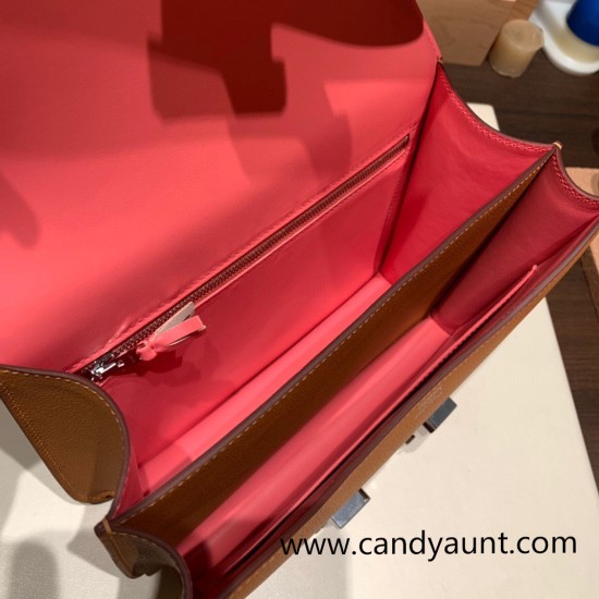 Hermes Constance 24cm Evercolor 1H /Toffee& K4/Rose d’eteSilver Hardware Hermes Constance 24cm Evercolor 1H /Toffee& K4/Rose d’eteSilver Hardware